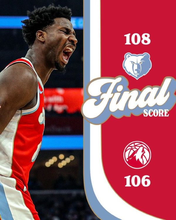 灰熊险胜丛林狼！活塞力克火箭 独行侠负黄蜂