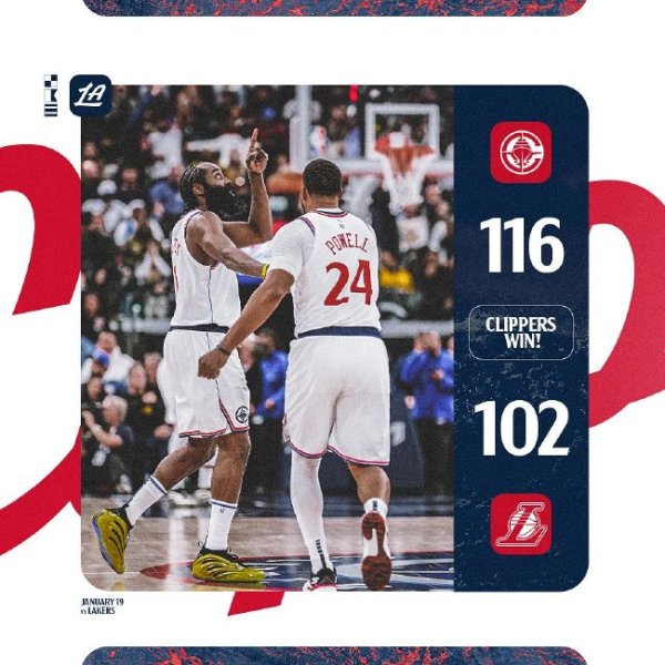 哈登里程碑詹姆斯25+11 快船轻取湖东说念主4连胜